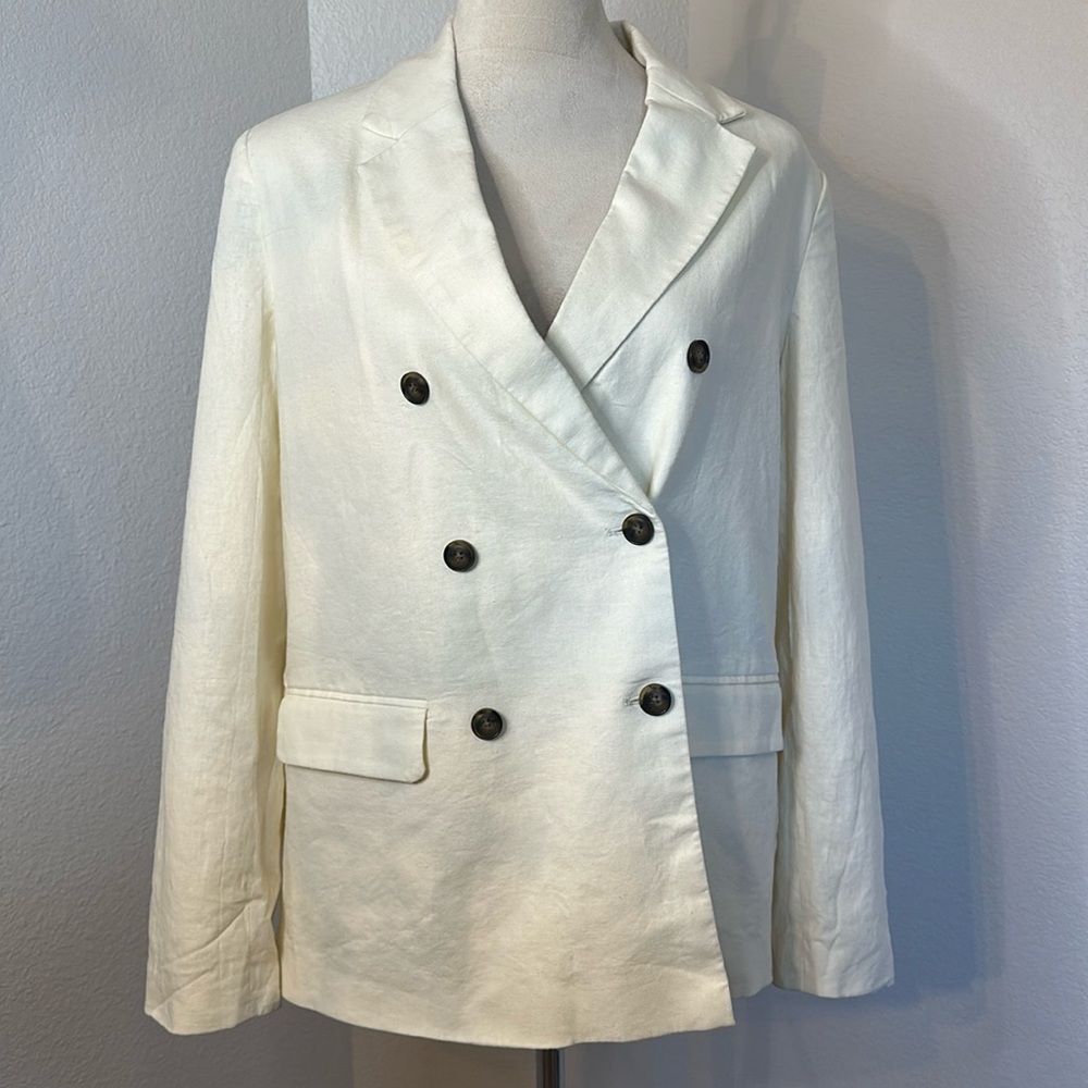 Who What Wear Ivory Double Breasted Linen Blazer Size Large NWOT - Picture 3 of 11